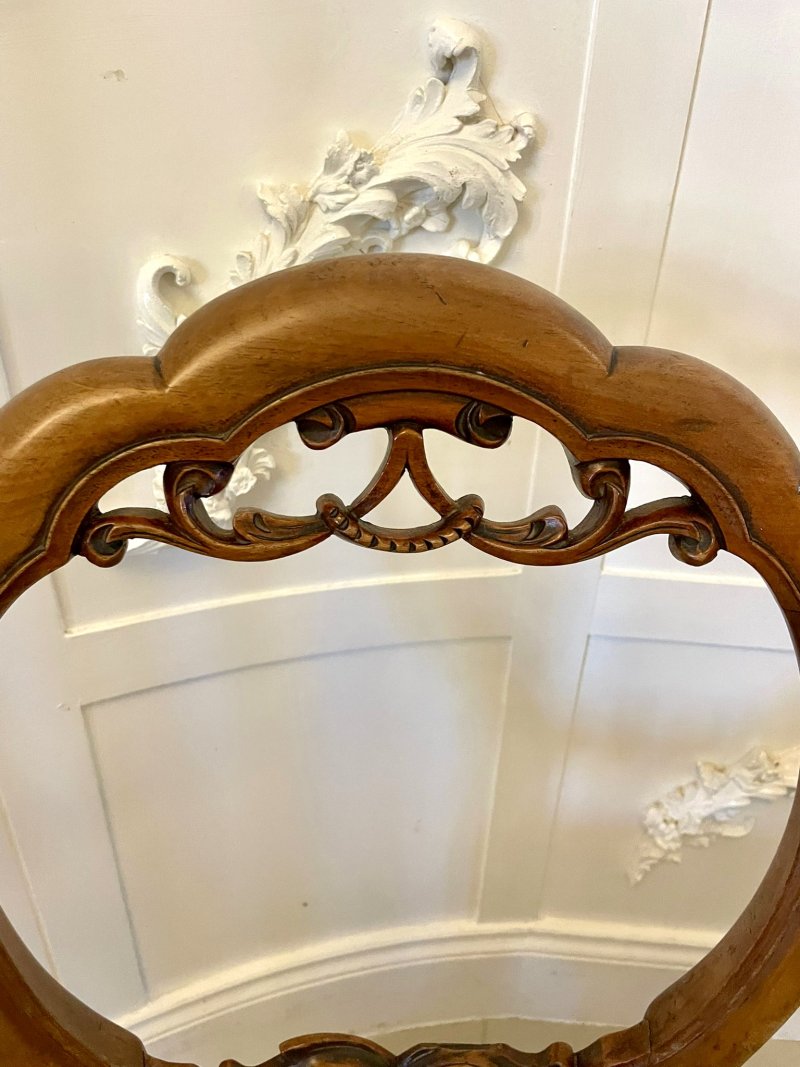 Quality Set of Six Antique Victorian Carved Walnut Balloon-Back Dining Chairs